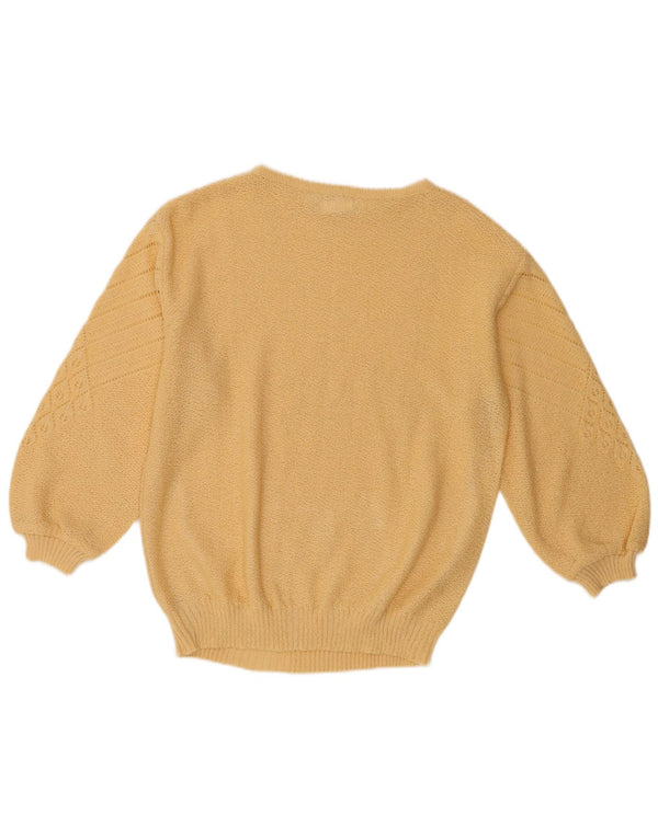 Maglione maglione vintage da donna con scollo a barca UK 12 Giallo medio