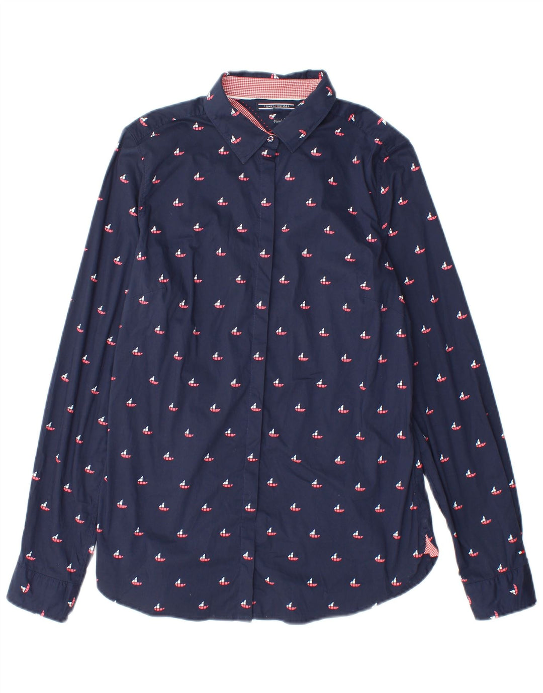 Camicia aderente da donna Tommy Hilfiger US 8 cotone geometrico blu navy medio