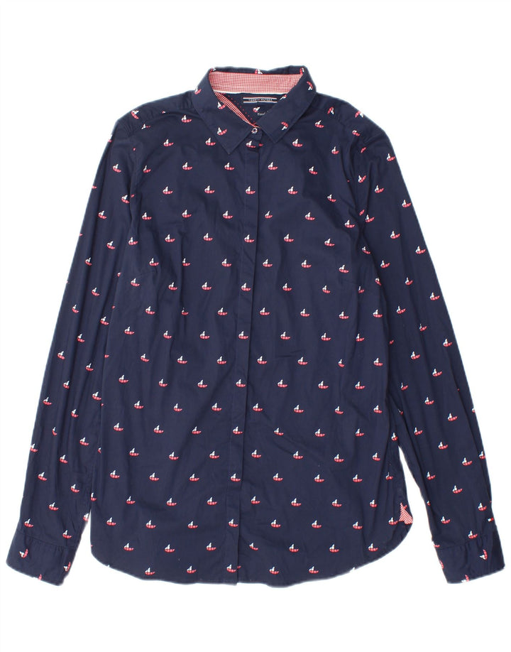 Camicia aderente da donna Tommy Hilfiger US 8 cotone geometrico blu navy medio