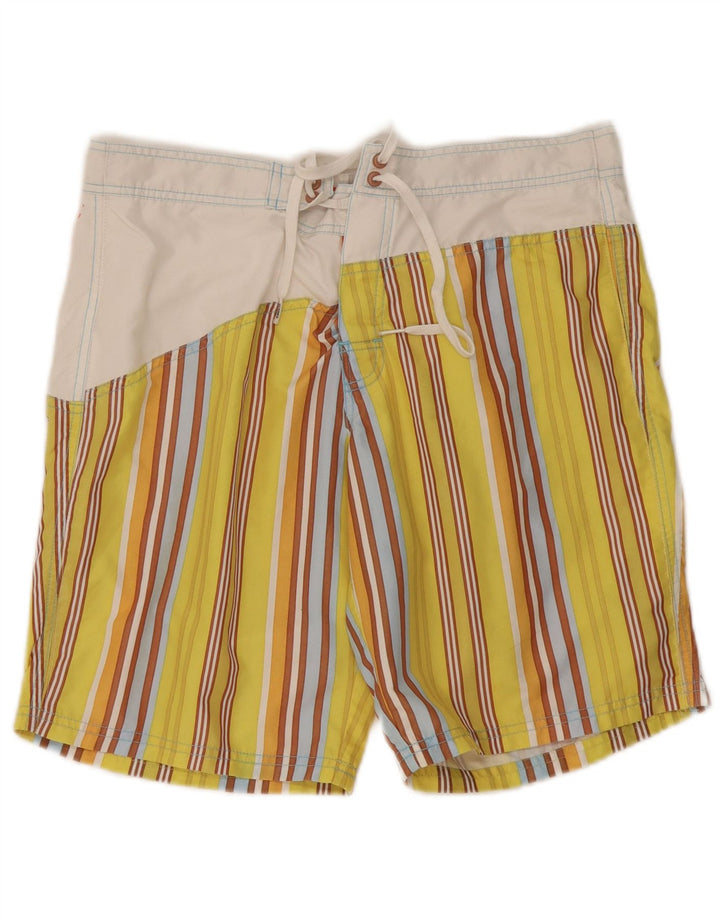 Pantaloncini da bagno grafici da uomo Sundek a righe gialle medie