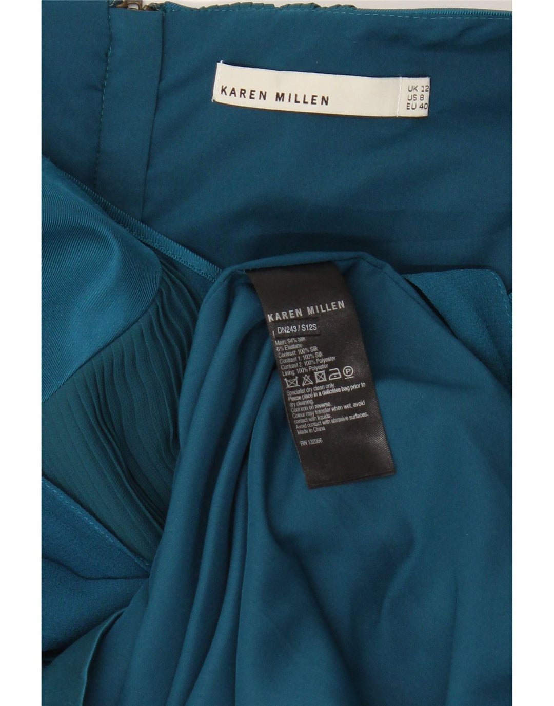 Abito a trapezio con maniche a 3/4 da donna Karen Millen UK 12 Seta blu medio