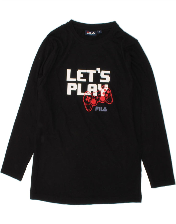 FILA Boys Graphic Top Long Sleeve 13-14 Years Black Cotton Vintage Fila and Second-Hand Fila from Messina Hembry 