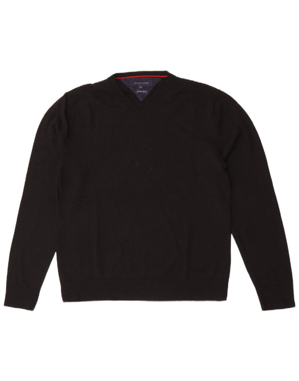 Maglione maglione con scollo a V da uomo Tommy Hilfiger XL lana nera