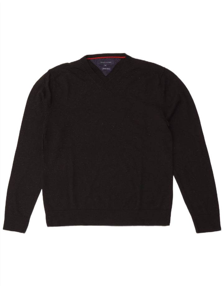 Maglione maglione con scollo a V da uomo Tommy Hilfiger XL lana nera