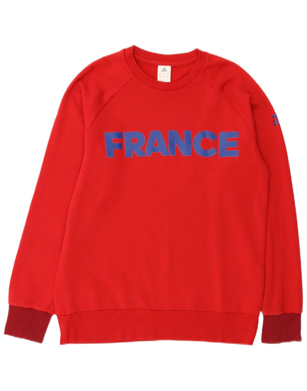 Felpa grafica Adidas da uomo Francia UK 44/46 grande cotone rosso