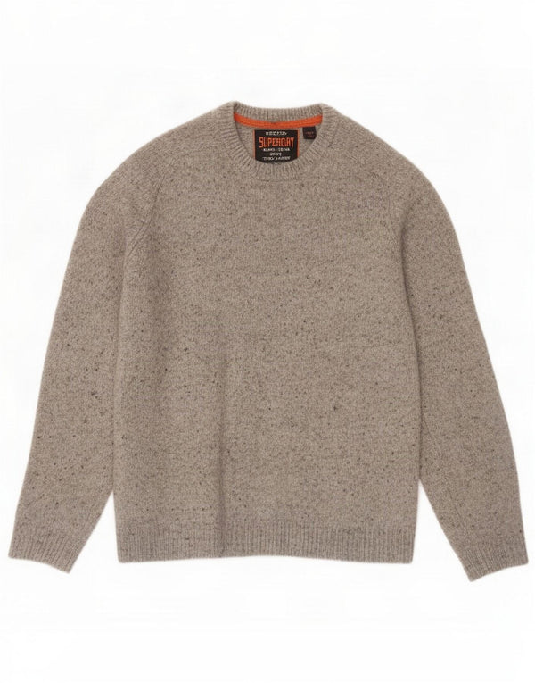 Superdry Womens Crew Neck Jumper Sweater Medium Grey Flecked Lambswool