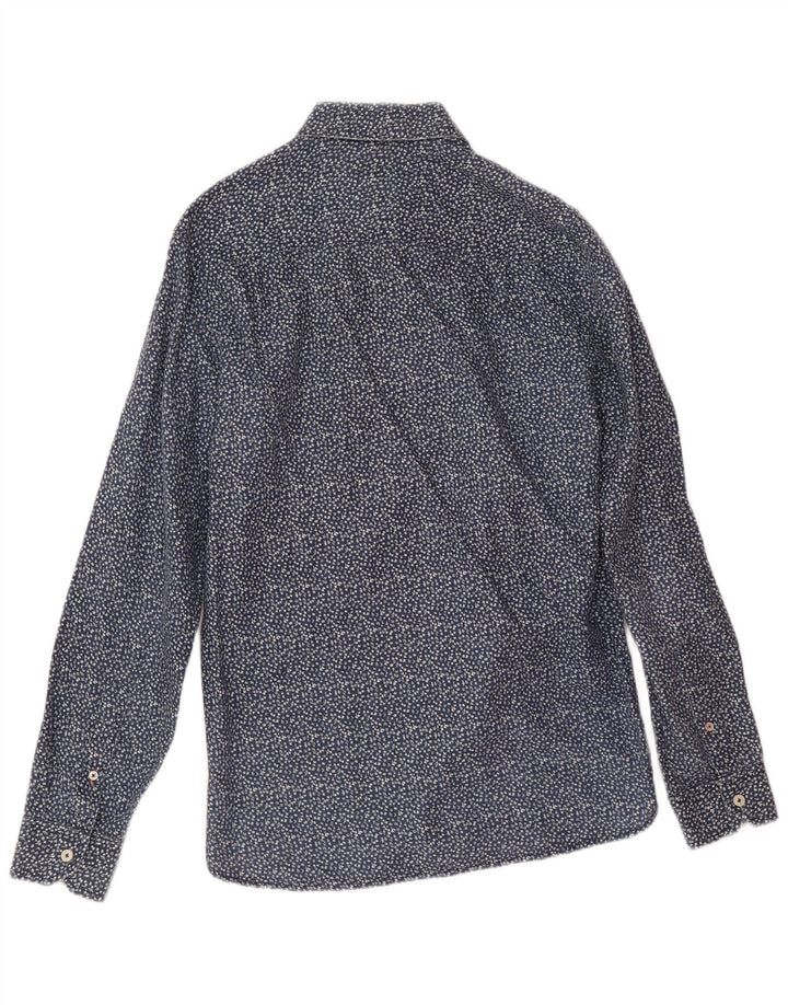 Crew Clothing Camicia da uomo Piccola in lino floreale blu navy
