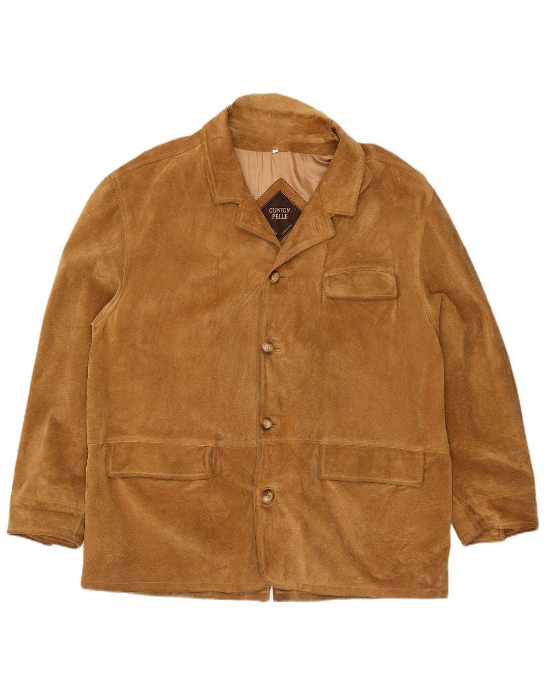Giacca blazer vintage da uomo in pelle scamosciata a 4 bottoni IT 56 3XL Beige