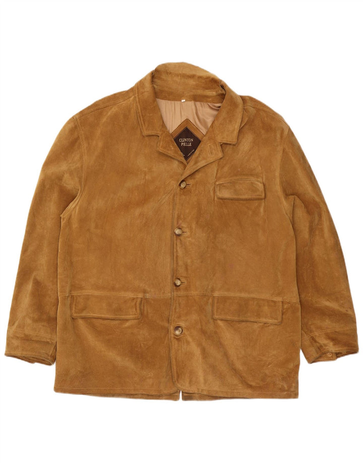 Giacca blazer vintage da uomo in pelle scamosciata a 4 bottoni IT 56 3XL Beige