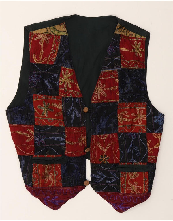Gilet vintage da uomo grande in cotone patchwork multicolore