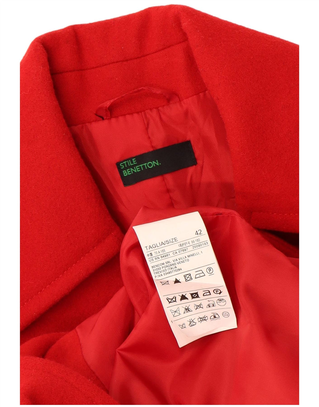 Cappotto Donna Benetton IT 42 Rosso Medio Lana