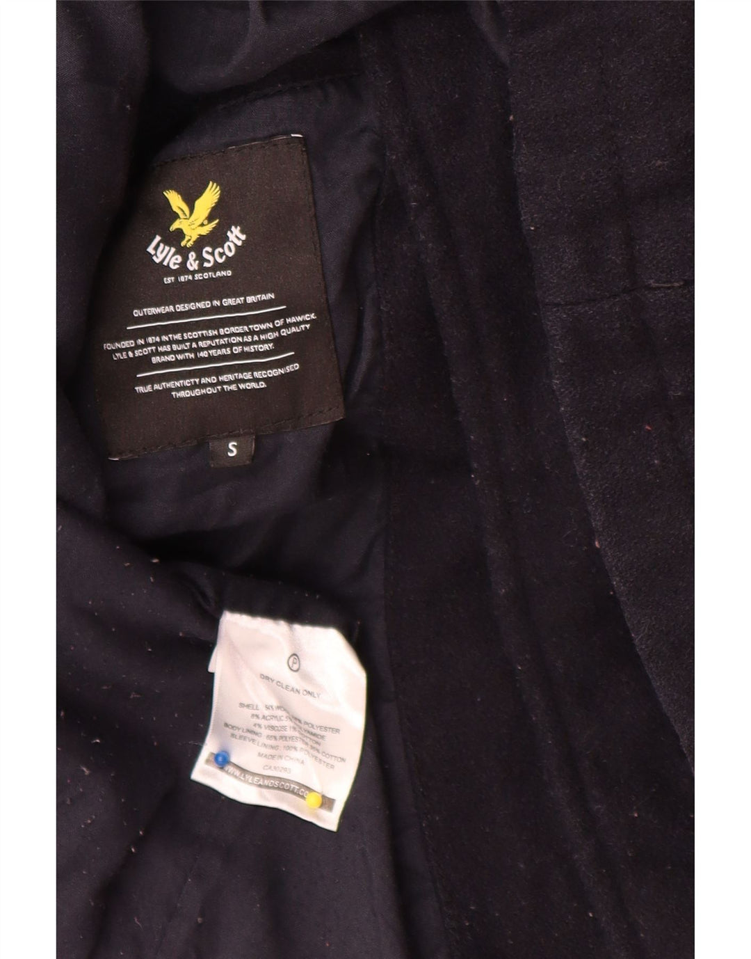 Cappotto da marinaio da uomo Lyle & Scott UK 36 piccolo acrilico blu navy