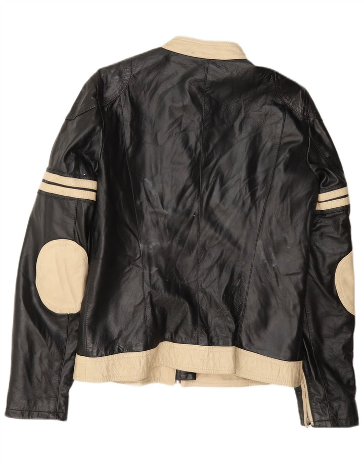 Giacca in pelle vintage da donna IT 48 XL Colorblock nera