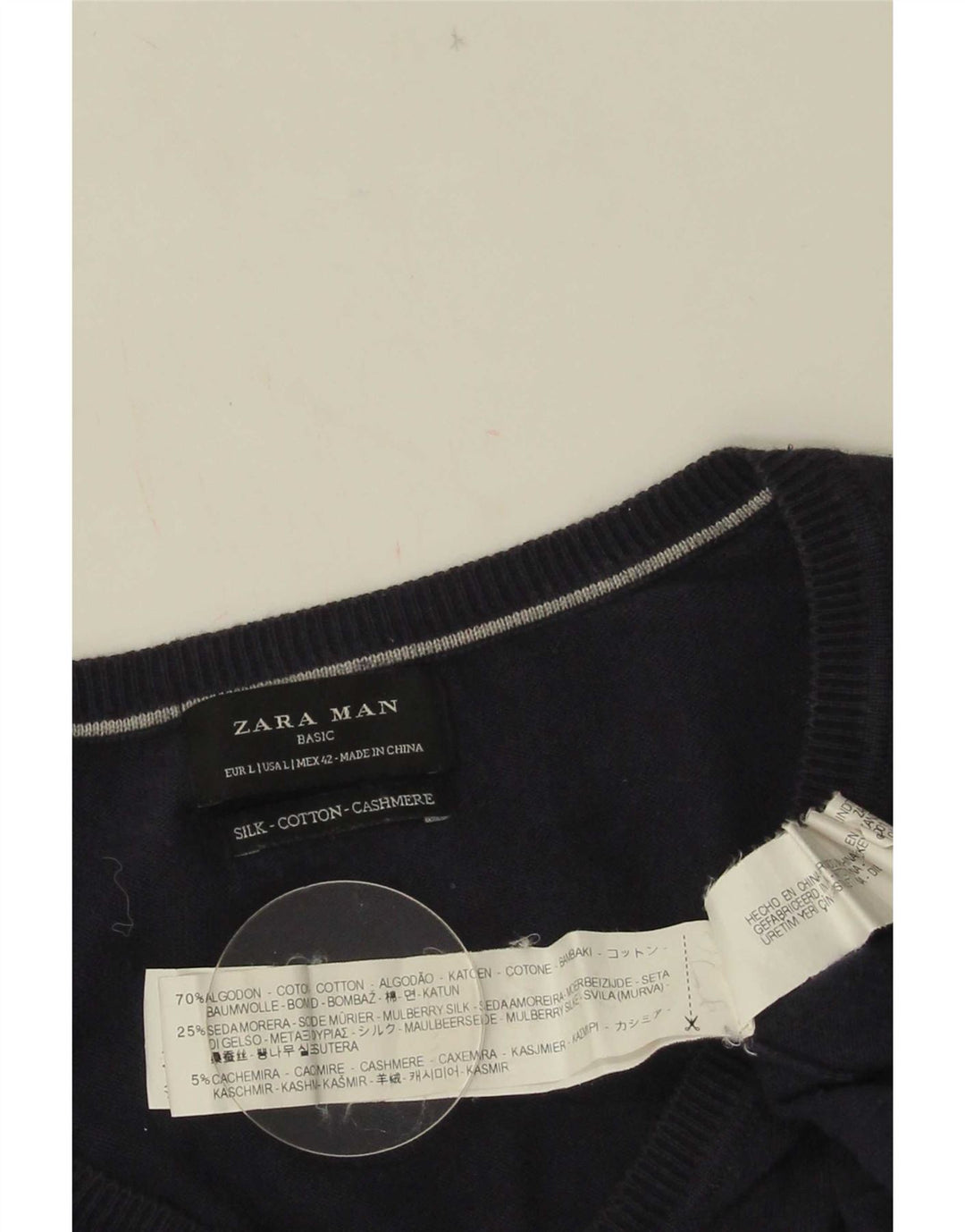 Maglione Zara da uomo con scollo a V grande in cotone blu navy