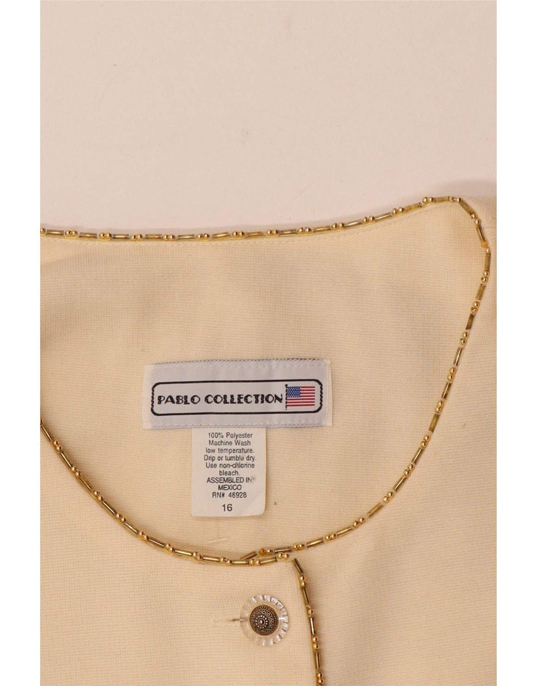 Giacca blazer vintage da donna a 5 bottoni UK 16 grande poliestere bianco sporco