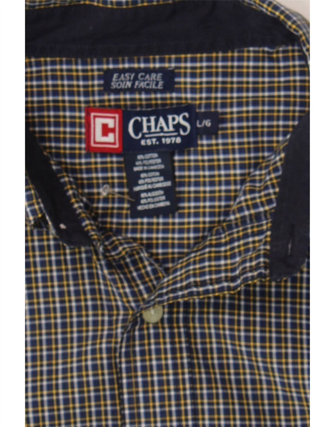 CHAPS Mens Shirt Large Navy Blue Check Cotton Vintage Chaps and Second-Hand Chaps from Messina Hembry 
