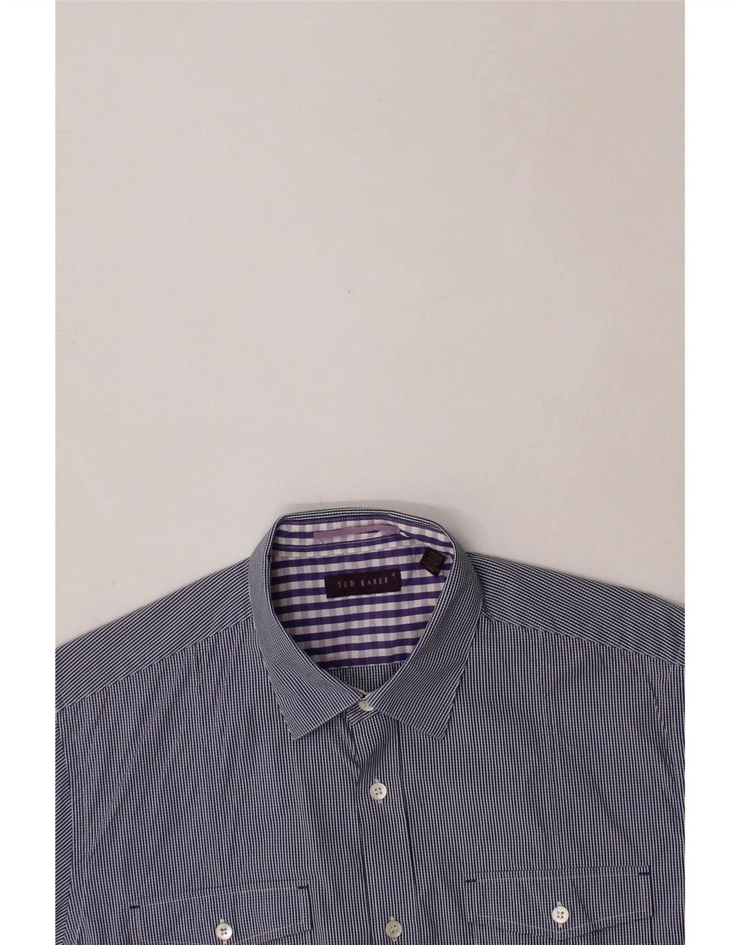 TED BAKER Mens Short Sleeve Shirt Size 4 Large Navy Blue Pinstripe Cotton Vintage Ted Baker and Second-Hand Ted Baker from Messina Hembry 