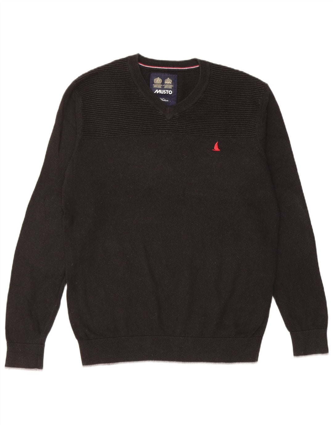 Maglione da uomo con scollo a V Musto in cotone nero medio