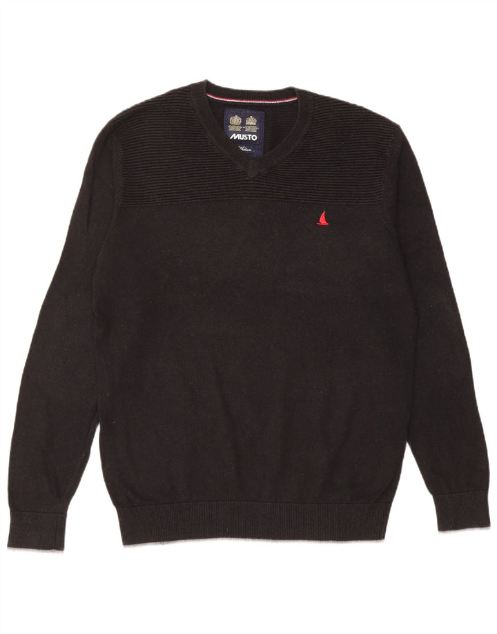 Maglione da uomo con scollo a V Musto in cotone nero medio