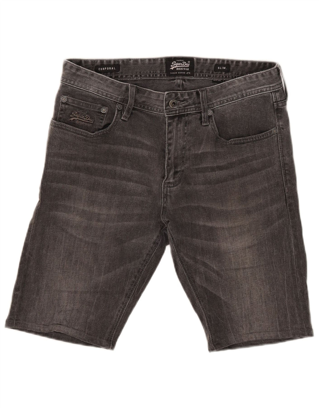 Pantaloncini di jeans slim corporale da uomo Superdry W32 cotone grigio medio