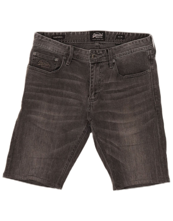 Pantaloncini di jeans slim corporale da uomo Superdry W32 cotone grigio medio