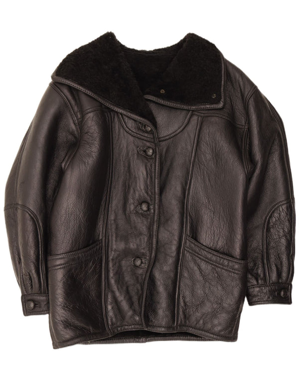 Giacca in shearling vintage da donna UK 16 grande nera