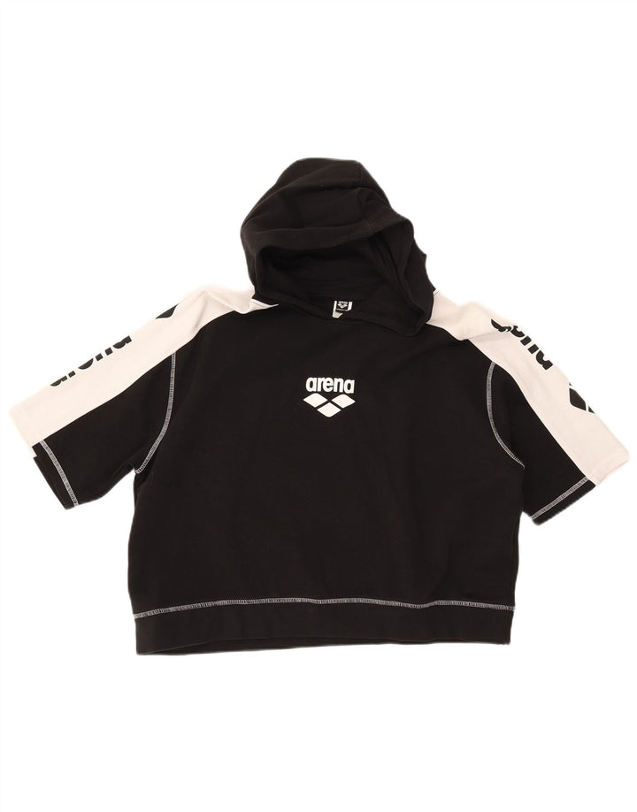 ARENA Felpa con cappuccio grafica da donna UK 16 Large Black Colourblock