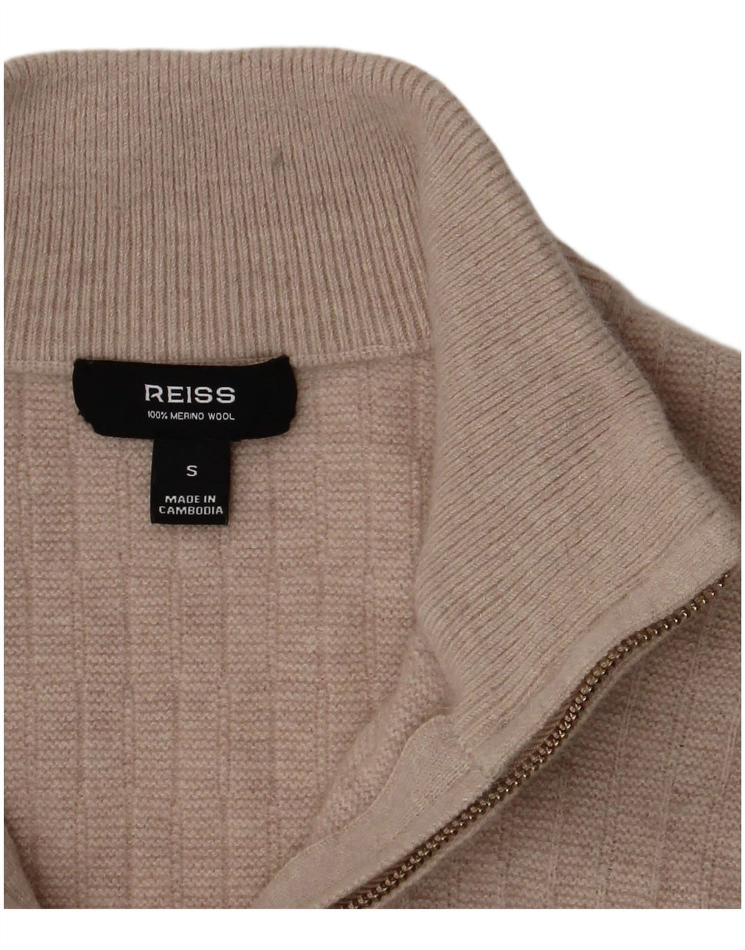 Maglione da uomo Reiss con zip e collo piccolo in lana merino beige