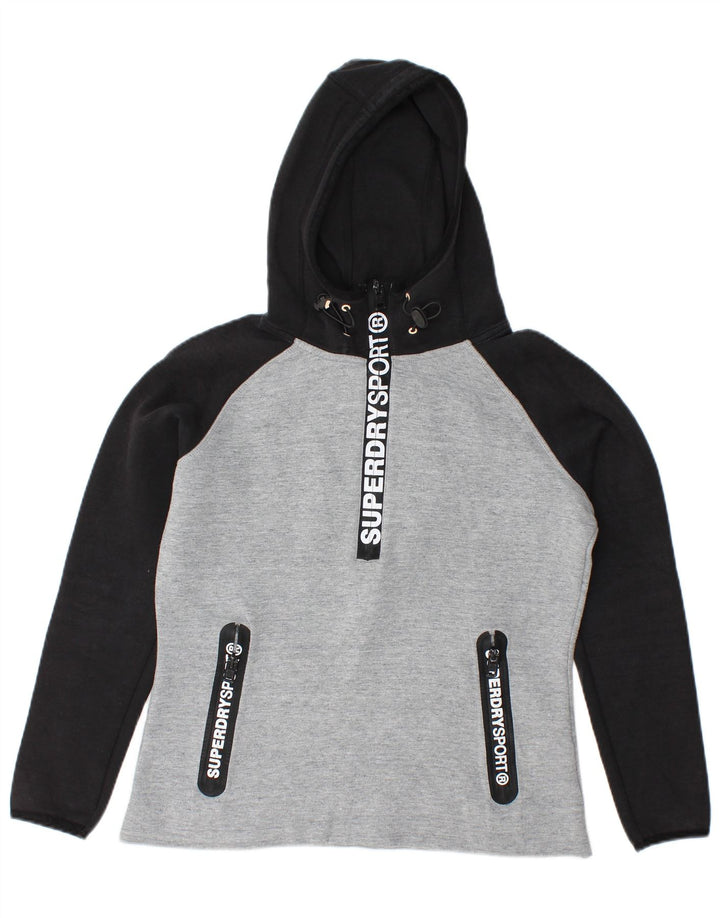 Felpa con cappuccio grafica da donna SUPERDRY UK 14 Blocco colore grigio medio