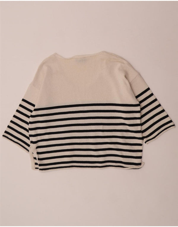 Maglione Zara da donna con scollo a V e maniche a 3/4 UK 6 XS a righe bianco sporco