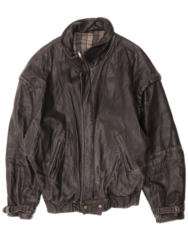 Giacca in pelle vintage da donna IT 52 2XL Pelle nera