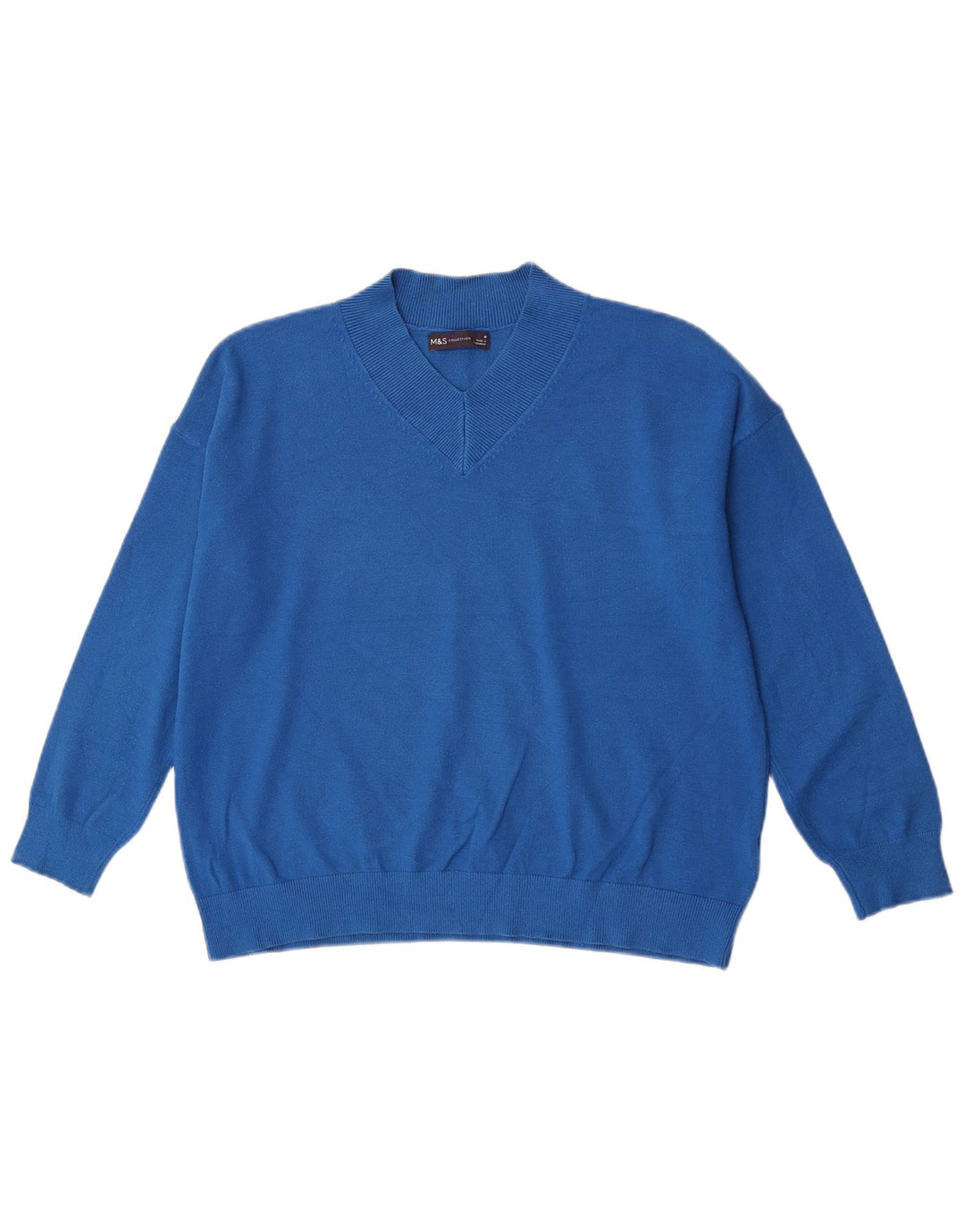 Maglione da donna Marks & Spencer con scollo a V UK 14 Viscosa blu medio