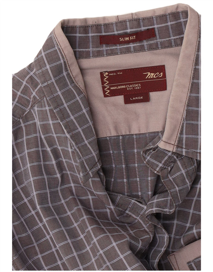 Camicia slim fit da uomo Marlboro Classics a quadri grigi grandi