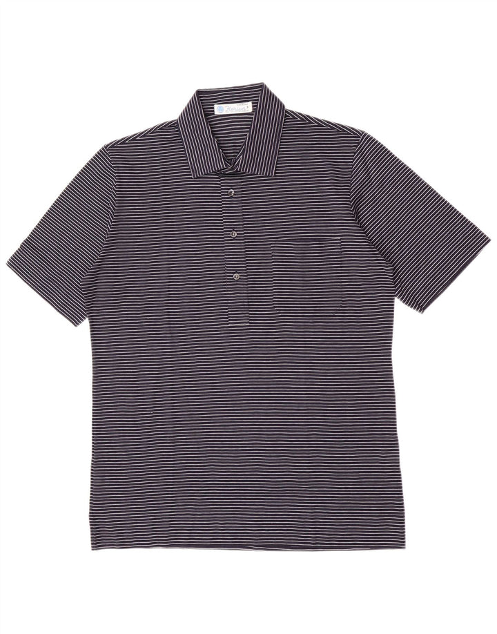 Polo da uomo Herion in cotone gessato medio blu navy