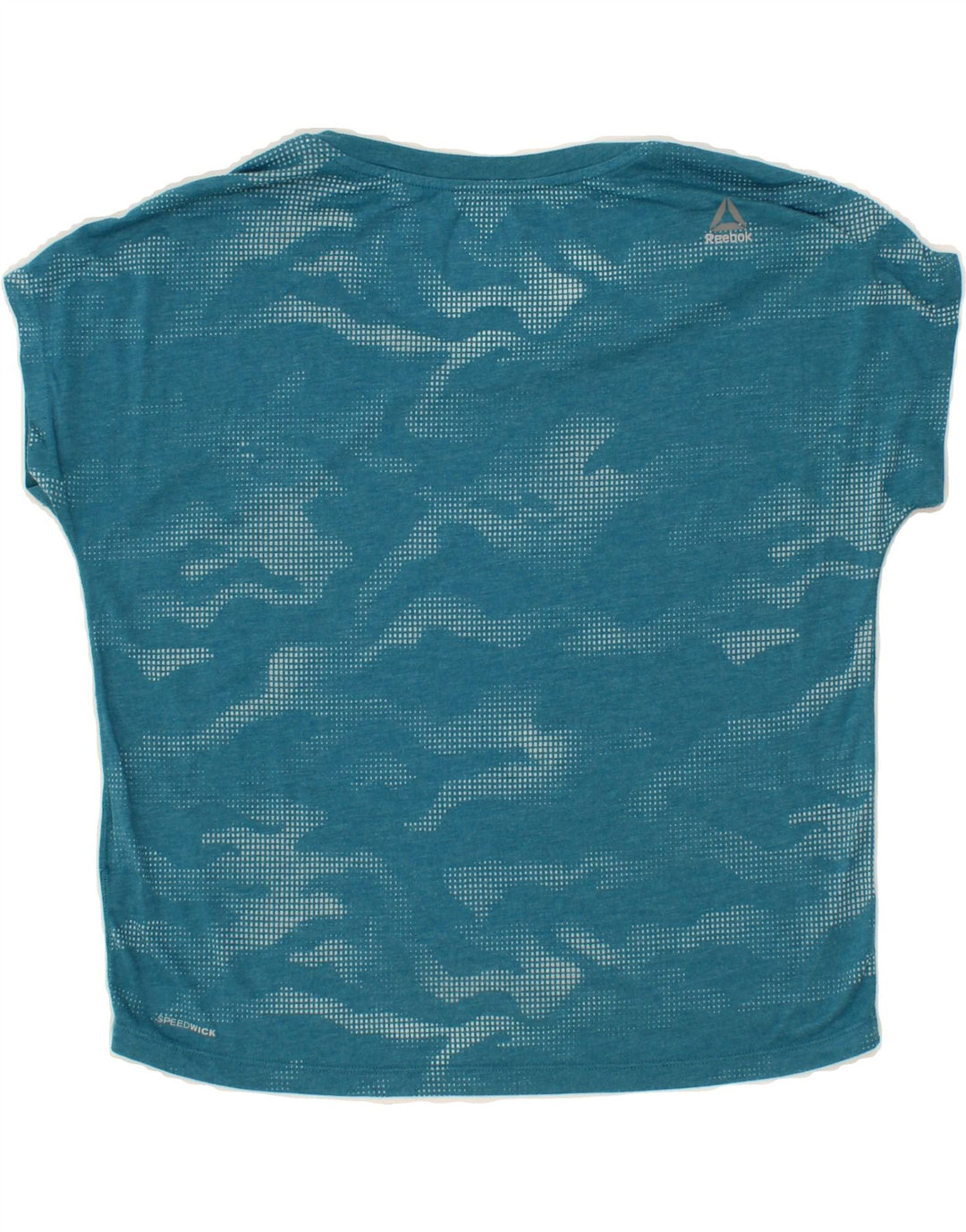 REEBOK Womens Graphic T-Shirt Top UK 12/14 Medium Turquoise Polyester Vintage Reebok and Second-Hand Reebok from Messina Hembry 