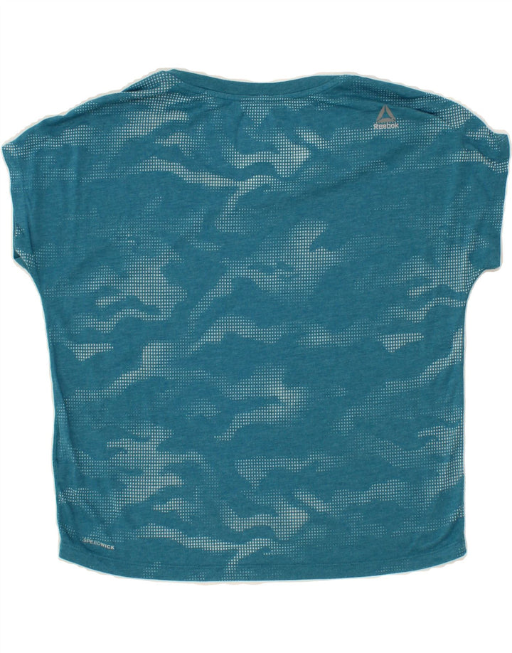 REEBOK Womens Graphic T-Shirt Top UK 12/14 Medium Turquoise Polyester Vintage Reebok and Second-Hand Reebok from Messina Hembry 