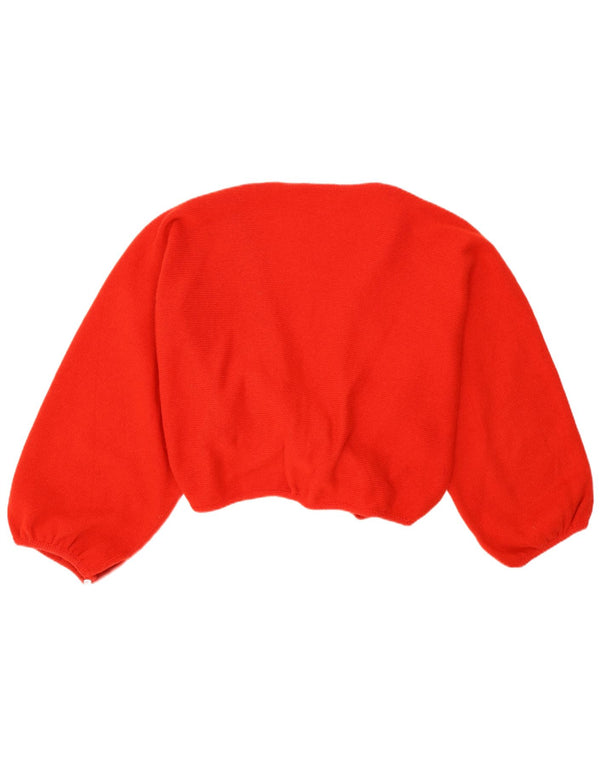 Maglione Bolero vintage da donna UK 12 Lana d'agnello floreale rossa media
