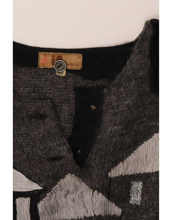 Maglione vintage da donna con scollo a V IT 42 Grigio medio Colourblock