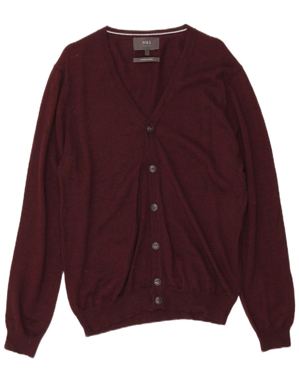 MARKS & SPENCER Maglione cardigan da donna UK 16 Grande lana screziata bordeaux