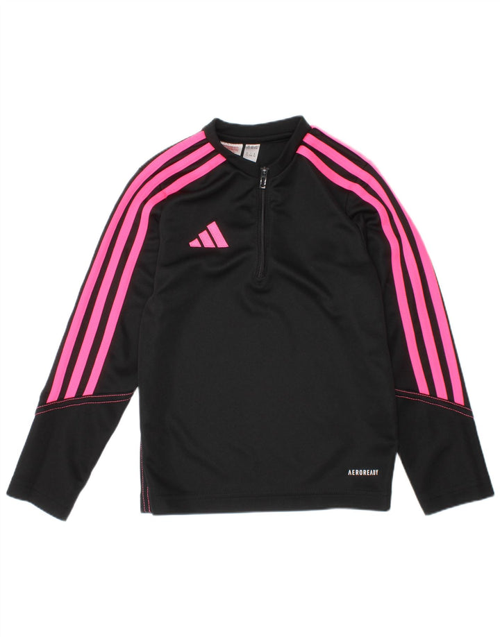 Top della tuta da ginnastica Adidas Aeroready Zip Neck per ragazze 5-6 anni nera