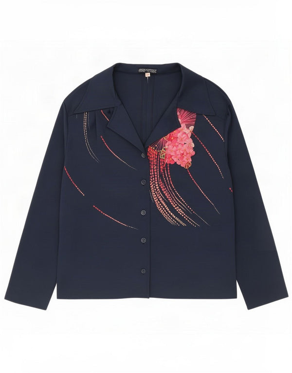 Confezioni Di Lusso Camicia Camicetta da Donna IT 52 2XL Blu Navy Floreale