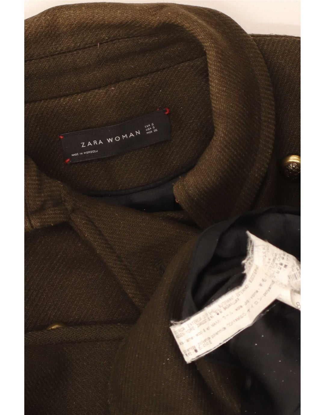 Cappotto da marinaio da donna Zara UK 10 piccolo in lana kaki