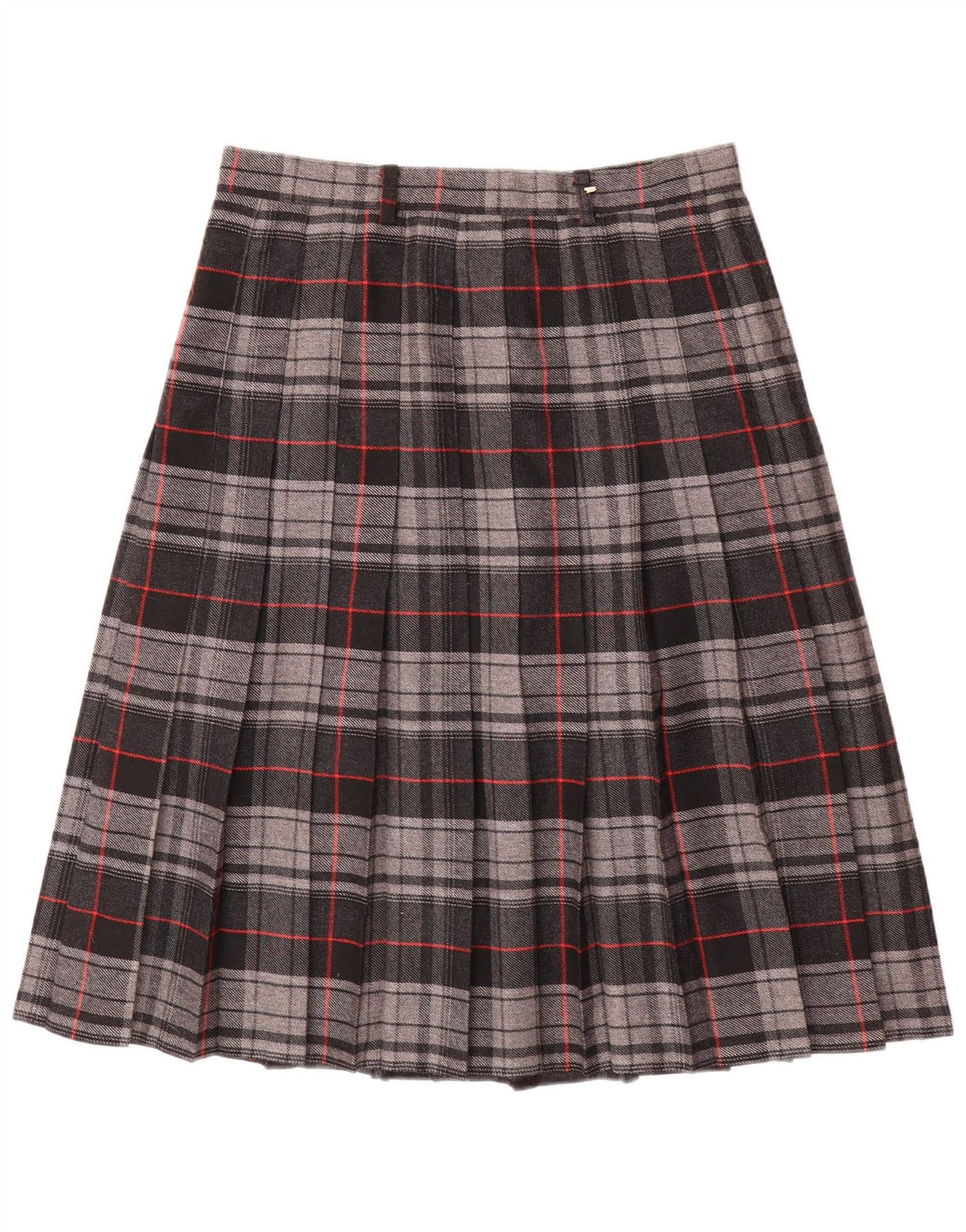 Gonna a pieghe vintage da donna W30 in poliestere a quadri grigio medio