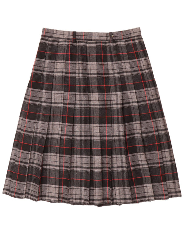 Gonna a pieghe vintage da donna W30 in poliestere a quadri grigio medio