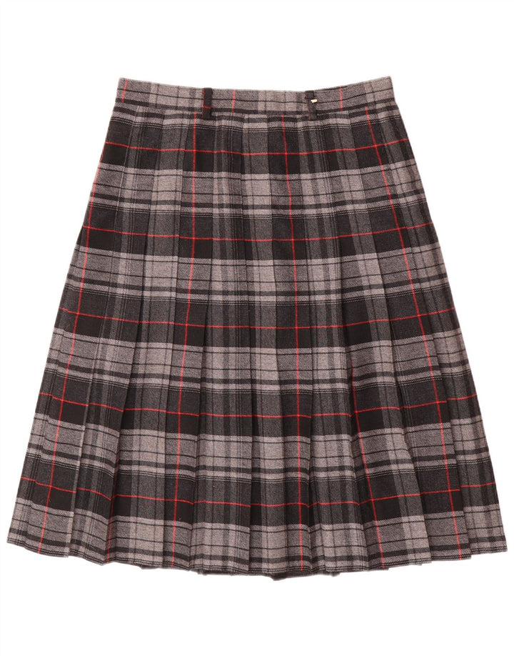 Gonna a pieghe vintage da donna W30 in poliestere a quadri grigio medio