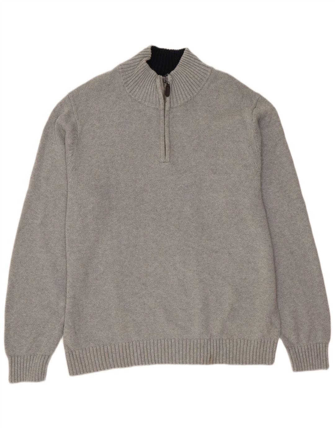 L.L.BEAN Maglione da uomo con zip e collo grande in cotone grigio