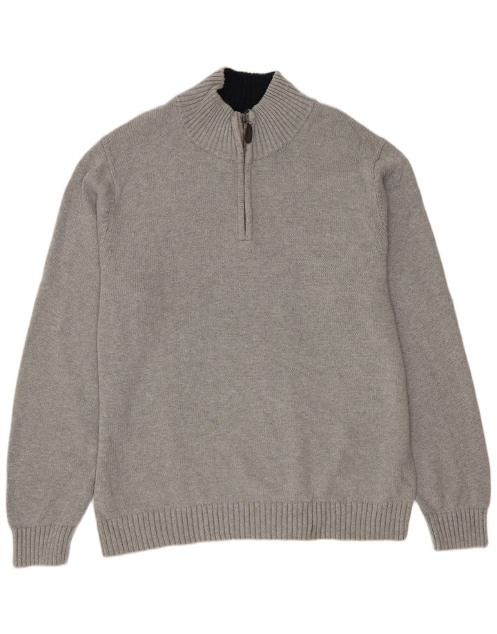 L.L.BEAN Maglione da uomo con zip e collo grande in cotone grigio