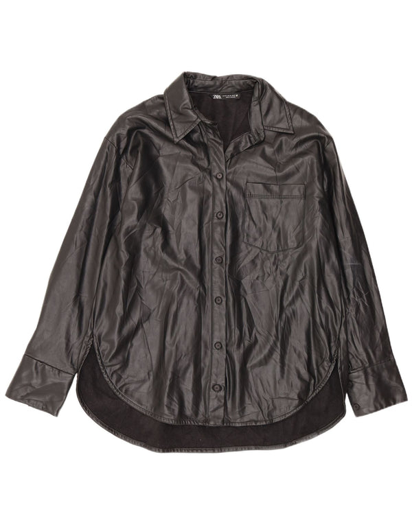 Camicia oversize in ecopelle da donna Zara UK 4 XS Nera