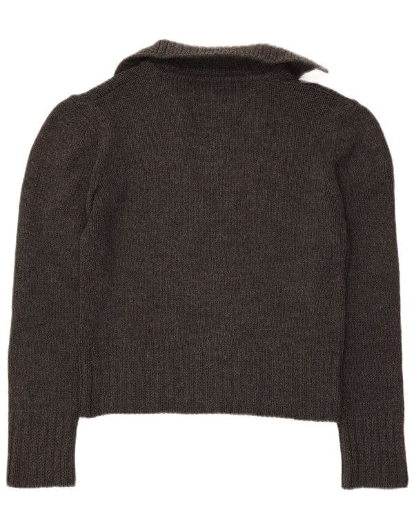 Max & Co. Maglione corto da donna con collo a polo UK 14 Grande lana vergine grigia