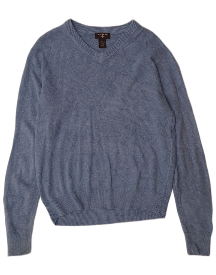 Maglione da uomo con scollo a V Dockers piccolo blu a rombi/acrilico diamante